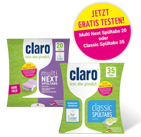 claro Spültabs Gratis Testen bis zu 4,99 € Cashback sichern