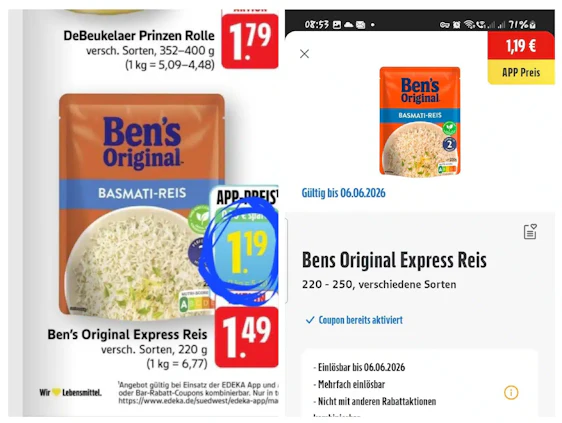 Ben's Orginal Express Reis nur 0,19 Cent bei Edeka