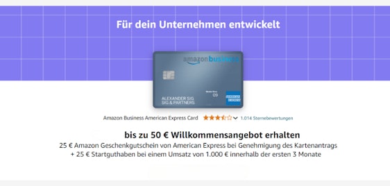 American Express Business Card - 50€ Startbonus - Amazon-Gutschein, Startguthaben, gebührenfrei
