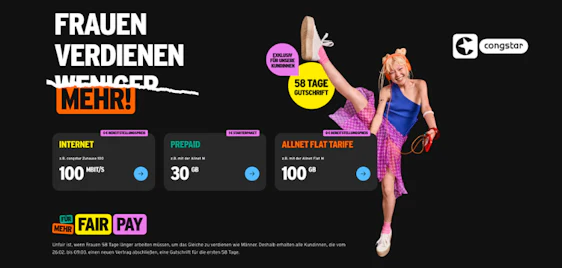 Congstar Tarife 58 Tage GRATIS für Frauen ♀️📱 z.B. 300GB Allnet-Flat für 2€