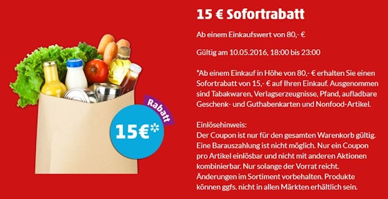 15€ Rabatt bei Penny ab 80€ Einkaufswert - nur am 10.05.