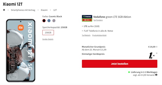 Günstiger als bei idealo! 🤩 Xiaomi 12T (256 GB) + im Vodafone green LTE für 17€/Monat - 5 GB LTE, Allnet-Flat, EU-Roaming