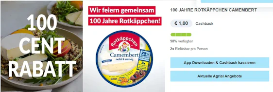 1€ Cashback auf Rotkäppchen Camembert Käse (2x einlösbar)