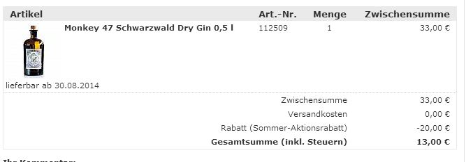 The Duke Munich Gin für 14€ oder Monkey Gin 47 für 19€ dank 20€ Gutschein - ohne MBW *UPDATE2*