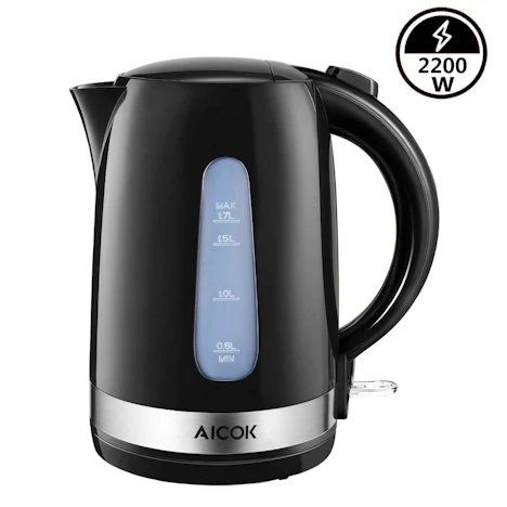 Wasserkocher, 1,7 L mit Automatischer Abschaltung und Trockenlaufschutz, Herausnehmbarer Kalkfilter, 2200W