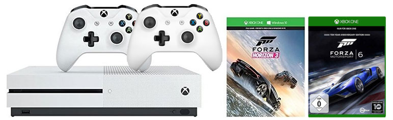 Xbox One S 500GB + Forza Horizon 3 + Forza 6 + 2. Controller für 266€