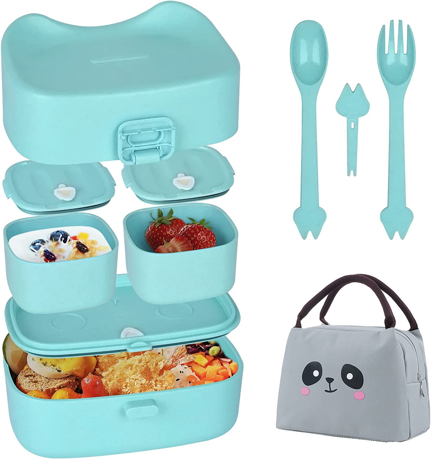 Wisakey Lunchbox für 10€ – für Kinder, mit Besteck und Lunchtasche, auslaufsicher, BPA -frei, 860mL