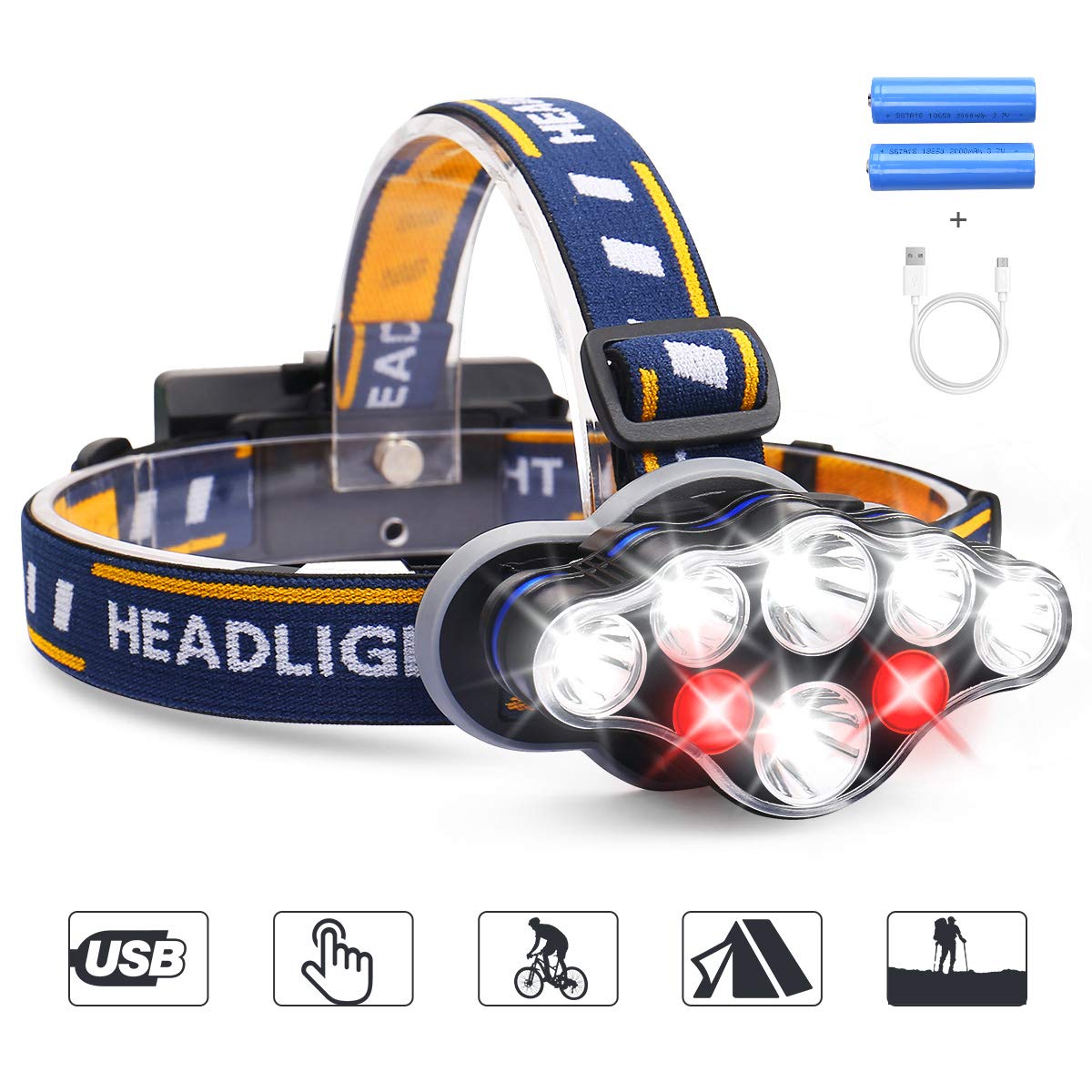 MOSFiATA superheller Kopflampe 8 LED 8 Modi 13000 LM 