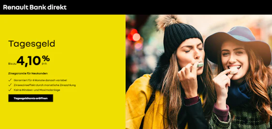 Top Tagesgeld-Zinsen! 🤩 Renault Bank direkt mit 4,10% p.a. für 3 Monate 📈