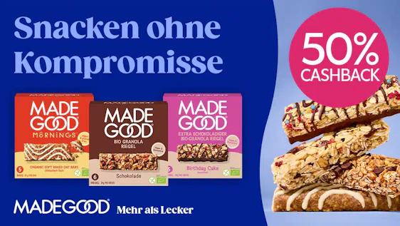 Scondoo: Erhalte 50% Cashback auf MadeGood Müsli- und Haferriegel Multipacks