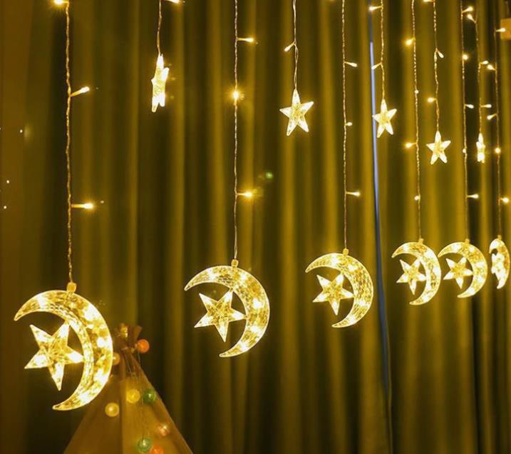 Sonnewelt 138 Lichter Stern Mond Vorhang Licht, 2,5 m LED Lichterketten