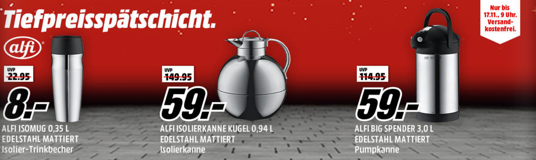 Tiefpreisspätschicht bei Mediamarkt - günstige Alfi-Produkte