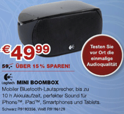 15€ Staples Gutschein (Mindestbestellwert: 50€) - 50€ iTunes Karten für 35€ / Logitech Mini BoomBox für 35€