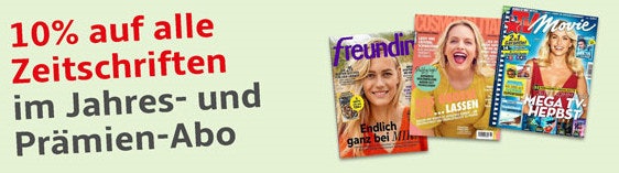 10% Rabatt bei Hobby + Freizeit 🤩 - auf alle Zeitschriften im Jahres- und Prämien-Abo, z.B.: Cosmopolitan für 38€ mit 40€ Prämie