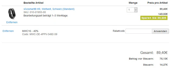 Garmin Vivosmart HR für 89€ – Fitnessband mit Smartwatch-Funktion und Pulsmesser