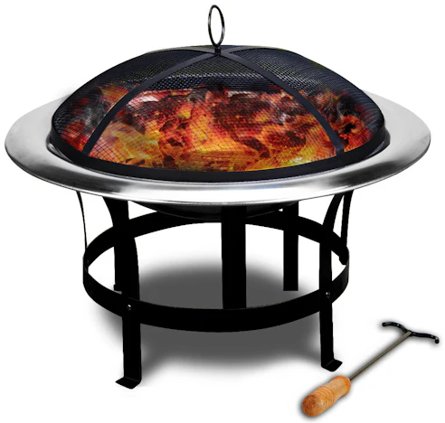 Feuerstelle aus Edelstahl für 40€ - 75cm Durchmesser mit Schürhaken und Schutzgitter
