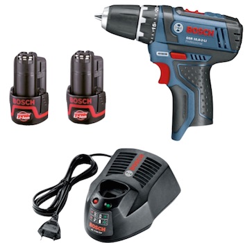 Bosch Akku-Bohr-Schrauber GSR 10,8-2-LI blau LED L-BOXX-Einlage mit 2Akkus 2,0 Ah für 100€