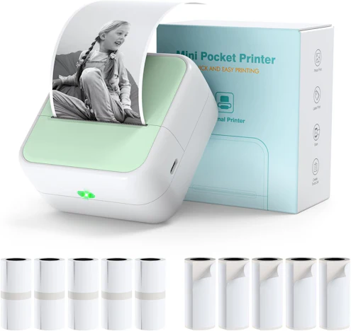 Bisofice Tragbarer Mini-Drucker für Handy, kleiner Thermo-Bluetooth-Drucker ohne Tinte, kompatibel mit Android und IOS