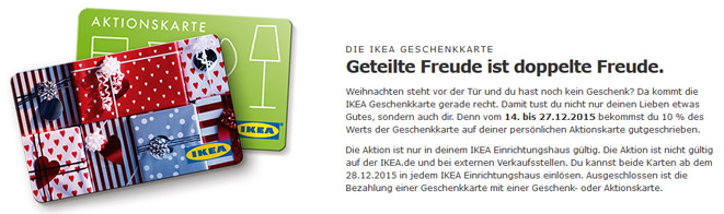 Ikea-Geschenkkarte kaufen + 10% als Aktionskarte gratis dazubekommen