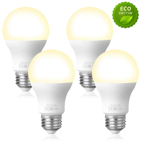 Smart LED-Lampe E27 WLAN Glühbirne, 2700K Warmweiß 4Stk