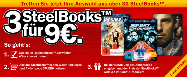 3 Blu-ray Steelbooks für 9€ bei Media Markt - Zurück in die Zukunft, No Country for Old Men uvm.