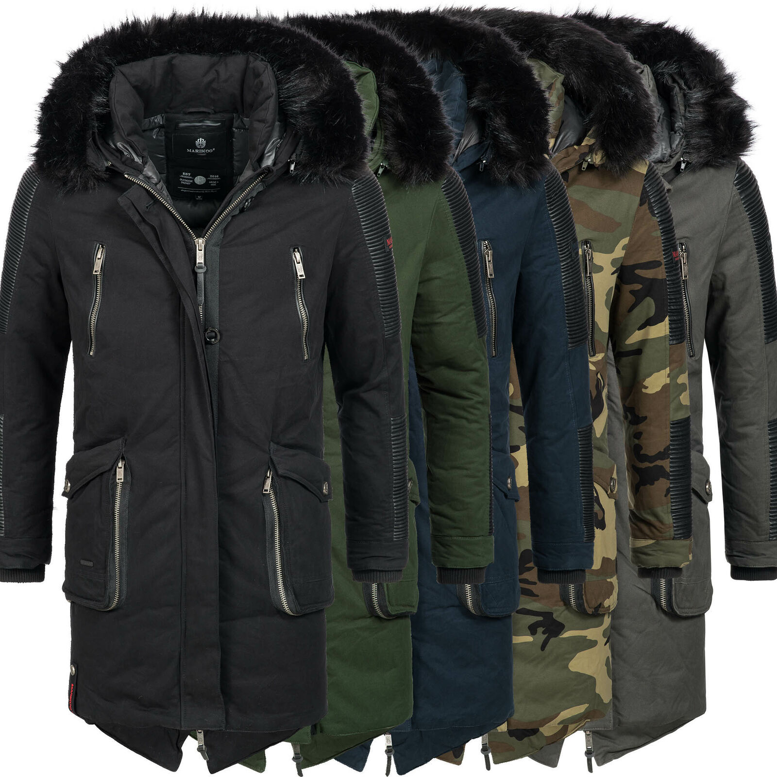 Marikoo Herren Winterjacke Parka lang Kunstfell Biker B644 für 69,90 Euro