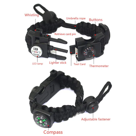 Outdoor Survival SOS Armband Einstellbar Geflochtenes Armband Multifunktions-Kompass Thermometer Bangle