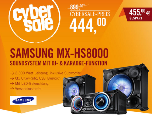 Samsung MX-HS8000 Audiosystem mit 2.300 Watt, Bluetooth, Partyfunkt., CD, USB für 444€