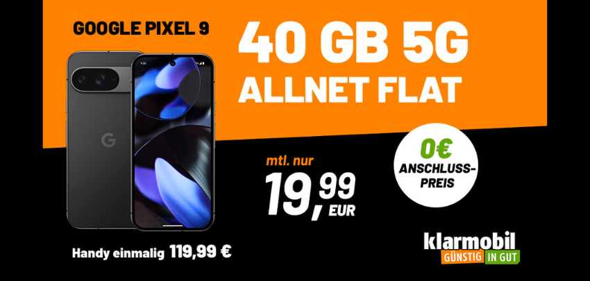 Nur noch bis morgen » Eff. 189€ Ersparnis! 🔥 Google Pixel 9 mit 40GB 5G Vodafone Allnet-Flat für 19,99€ mtl. 