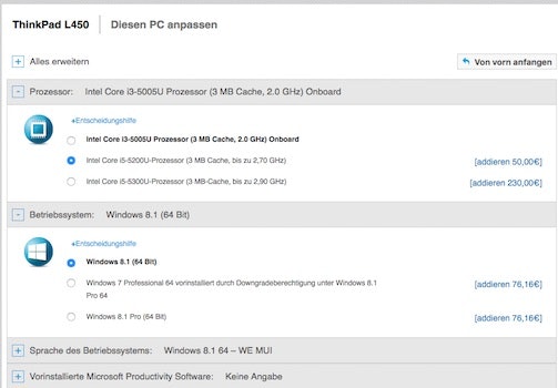 Lenovo Auswahlmoeglichkeiten