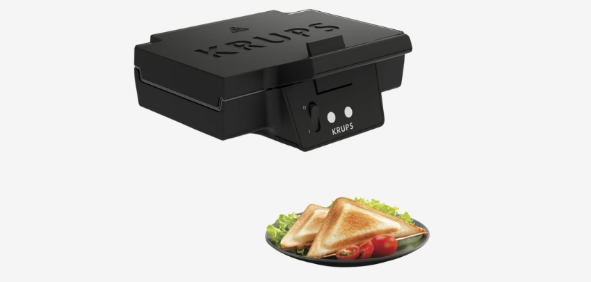 Krups Sandwichmaker für 39€ - 850 Watt, antihaftbeschichtet, vertikal verstaubar