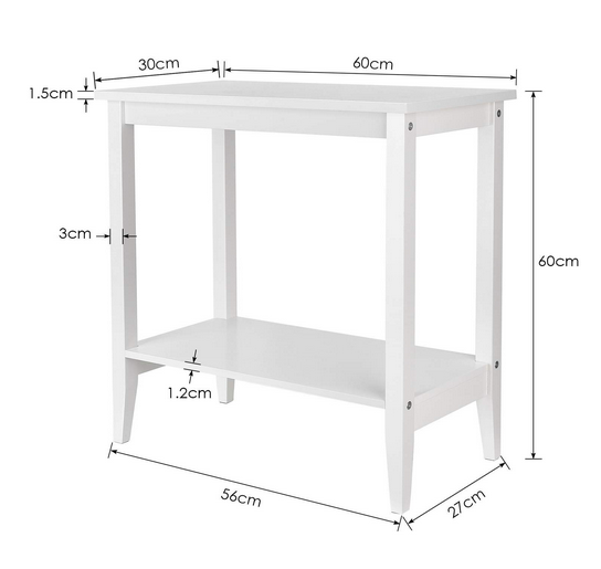 Beistelltisch Couchtisch Sofatisch mit 2 Ablagen Wohnzimmertisch Nachttisch Tisch Holz Weiß 60x30x60cm 