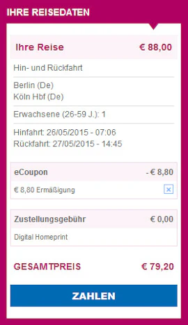 10% Rabatt auf Reisen mit der Bahn - bei Buchung über B-Europe