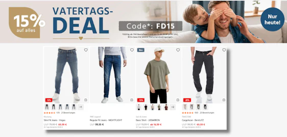 Denimfy Vatertags-Special: 15% Rabatt auf Herren-Bekleidung 👕👖 – Ab 70€ Bestellwert