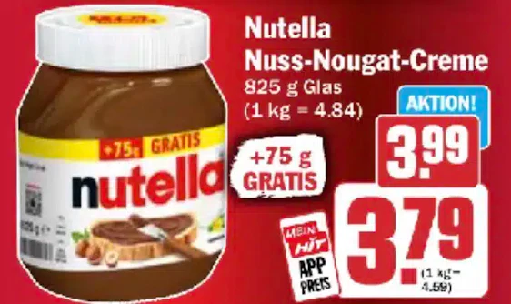 Nutella 900g für 3,79€ bei HiT Markt