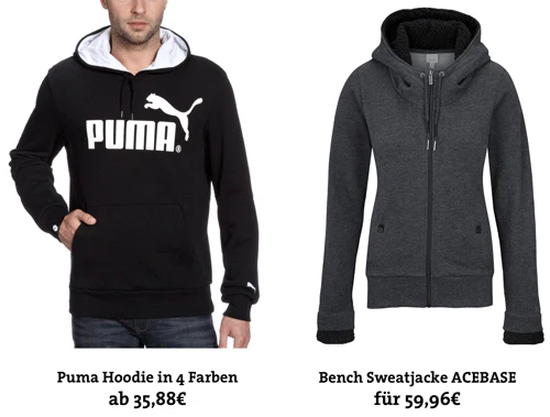 20% auf Sportswear bei Amazon - z.B. Puma Hoodie für 36€, Bench Jacke für 60€