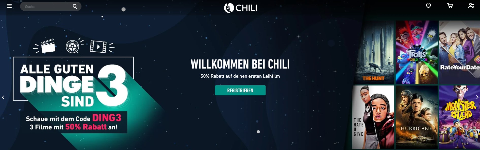 3 Filme zum halben Preis mit dem Code DING3