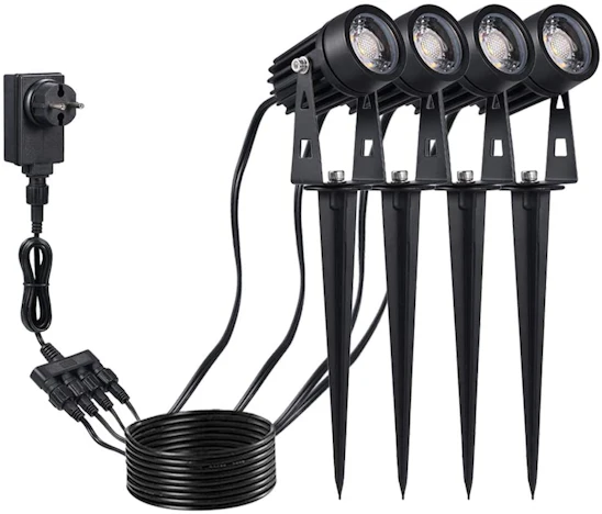 4er Set Gartenbeleuchtung mit Erdspieß Gartenstrahler mit Stecker