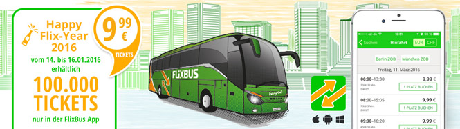 100.000 Tickets für 9,99€ bei Buchung über Flixbus App - durch ganz Europa