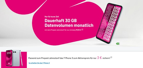 🖤 Telekom Prepaid Knaller » 30GB im Monat + T Phone 3 nur 8,58€ monatlich | Handy fast geschenkt! 🤯📲