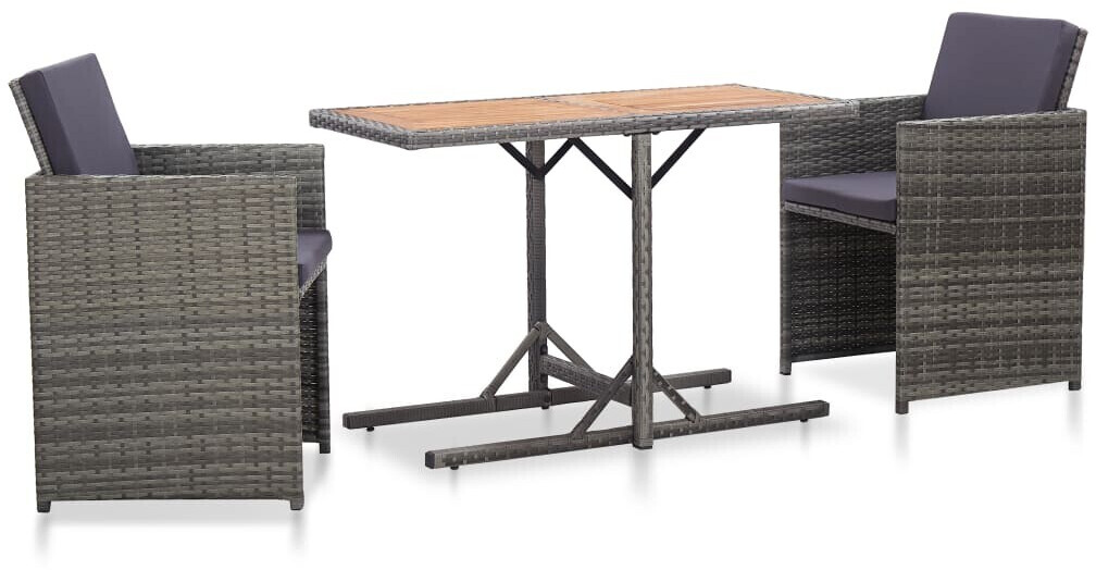 62% Rabatt auf vidaXL 3-tlg. Bistro-Set inkl. Auflagen Polyrattan grau (46374)