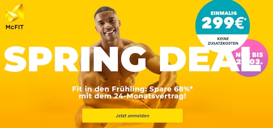 Nur noch heute! McFit 24-Monatsvertrag für einmalig 299€ – ohne Anmeldegebühr, Monatsbeitrag nur 12,45€