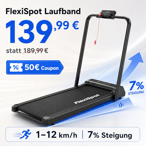 FlexiSpot Laufband mit 7 % Steigung 50 € Coupon aktivieren