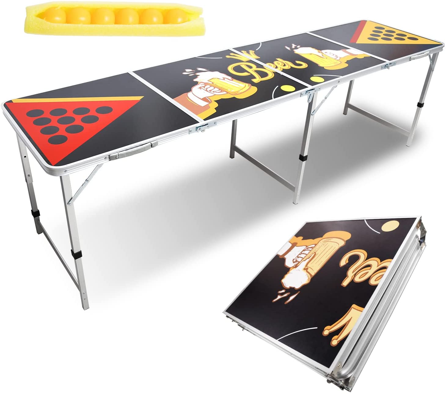 Jiubiaz Beer Pong Table Zusammenklappbar Design mit 6 gratis Bier-Pong Bällen, Kombitischgröße 244 x 61 x 69 cm