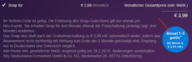 3 Monate Sky Snap gratis für Neukunden - Streaming-Service