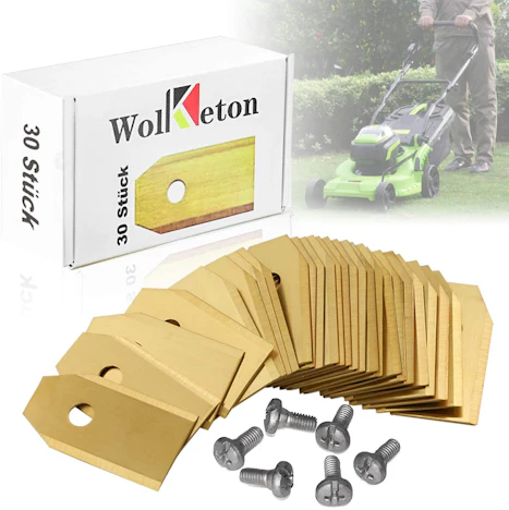 wolketon 30 pcs Titan Messer Klingen mit 30 Schrauben, Passend für alle Modelle aus dem Hause Husqvarna, Gardena & Yardforce