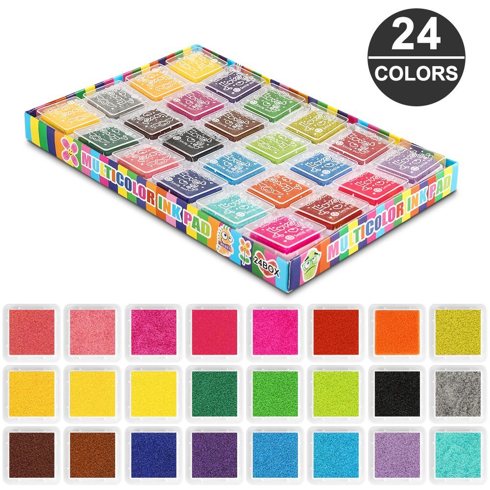 Stempelkissen,24 Farben Stempelkissen Set Stempelkissen Fingerabdruck,Wasserlöslich Stempelfarbe