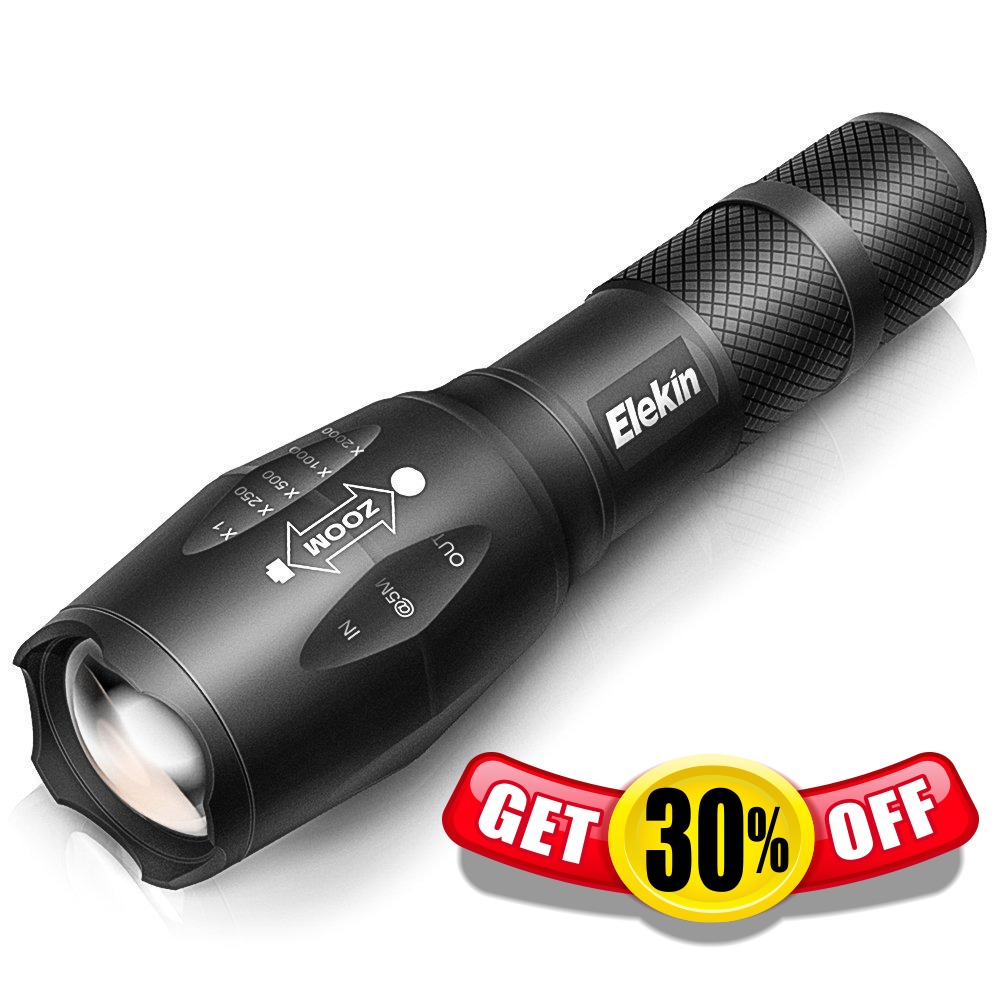 Elekin Taschenlampe 1000 Lumen LED T6 30% off für 10.14€!