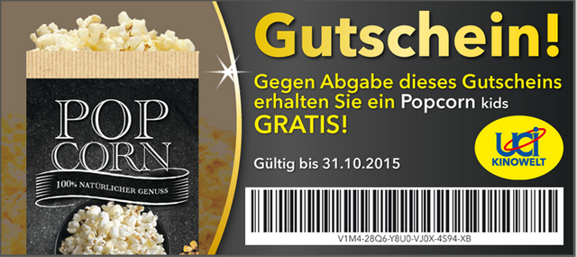 Gratis Popcorn (Kids) für eine kurze Umfrage von UCI-Kinowelt