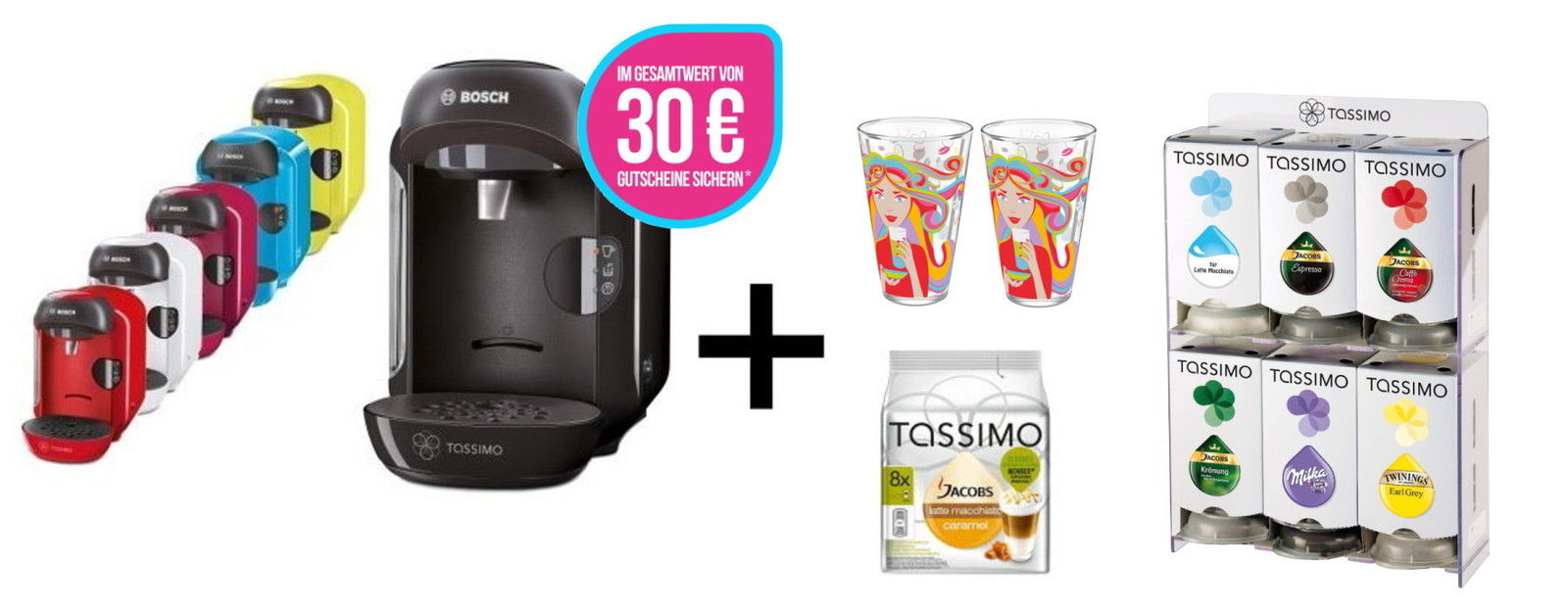 Bosch Tassimo T12 Vivy + Ritzenhoff Gläser + TDiscs + Spender + 30€ Tassimo Onlinegutschein für 35€